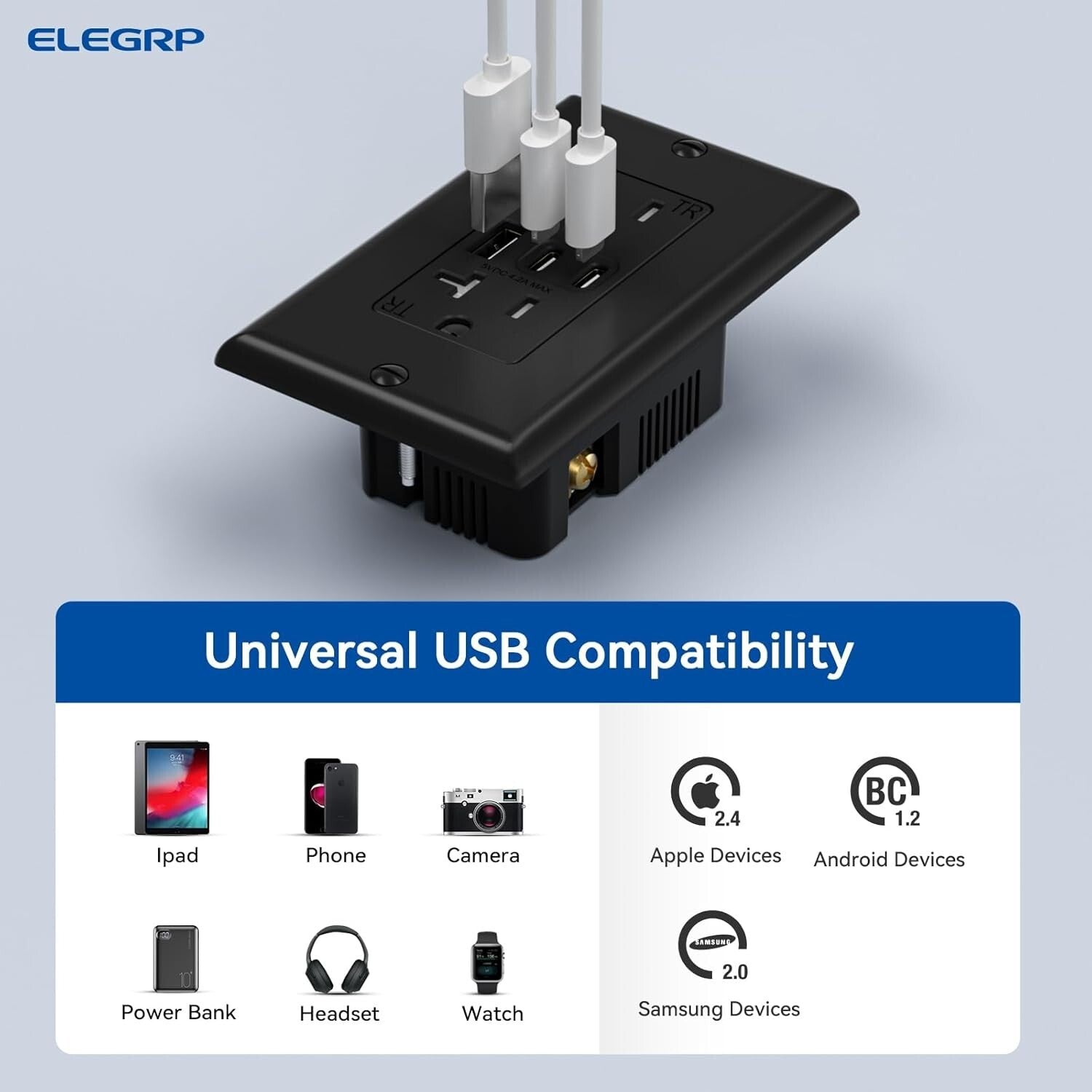 Durable 20A Wall Outlet with 3 USB Ports for Efficient Charging - 10 Pack