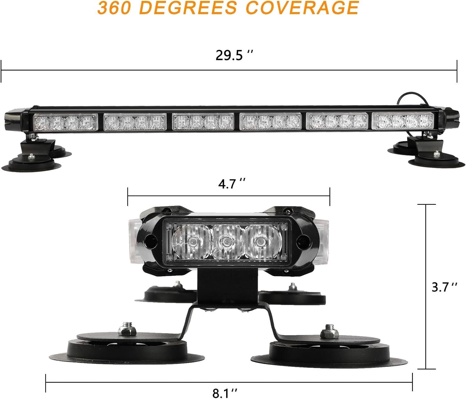 29.5" Amber LED Strobe Light Bar - High Intensity Emergency Warning with Magnets