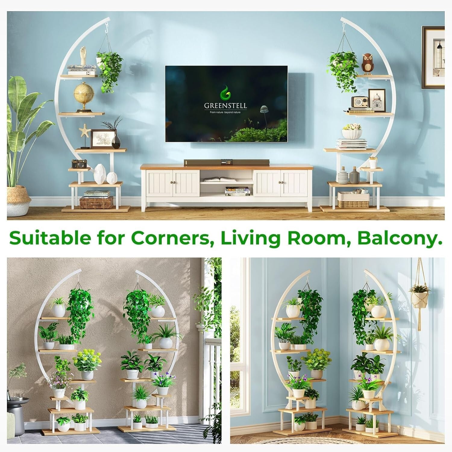 7-Tier Indoor Plant Stand with Adjustable Grow Lights - Elegant Half-Moon Design