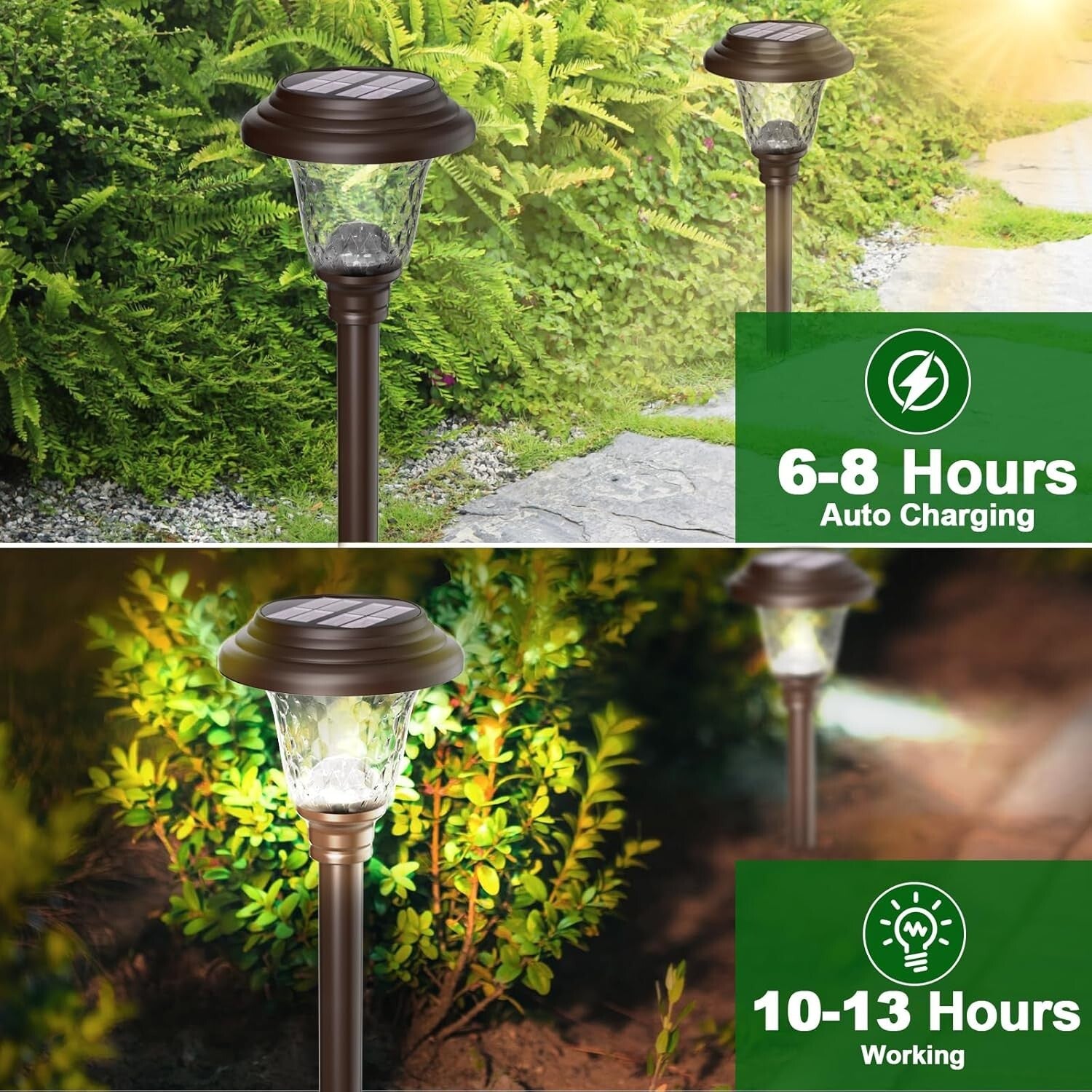8 Pack Color Changing Solar Pathway Lights - Waterproof Metal & Glass Design