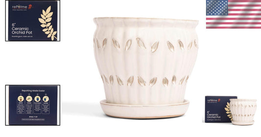 Modern 6-Inch Round Orchid Pot with Floral Pattern & Surface Protectors