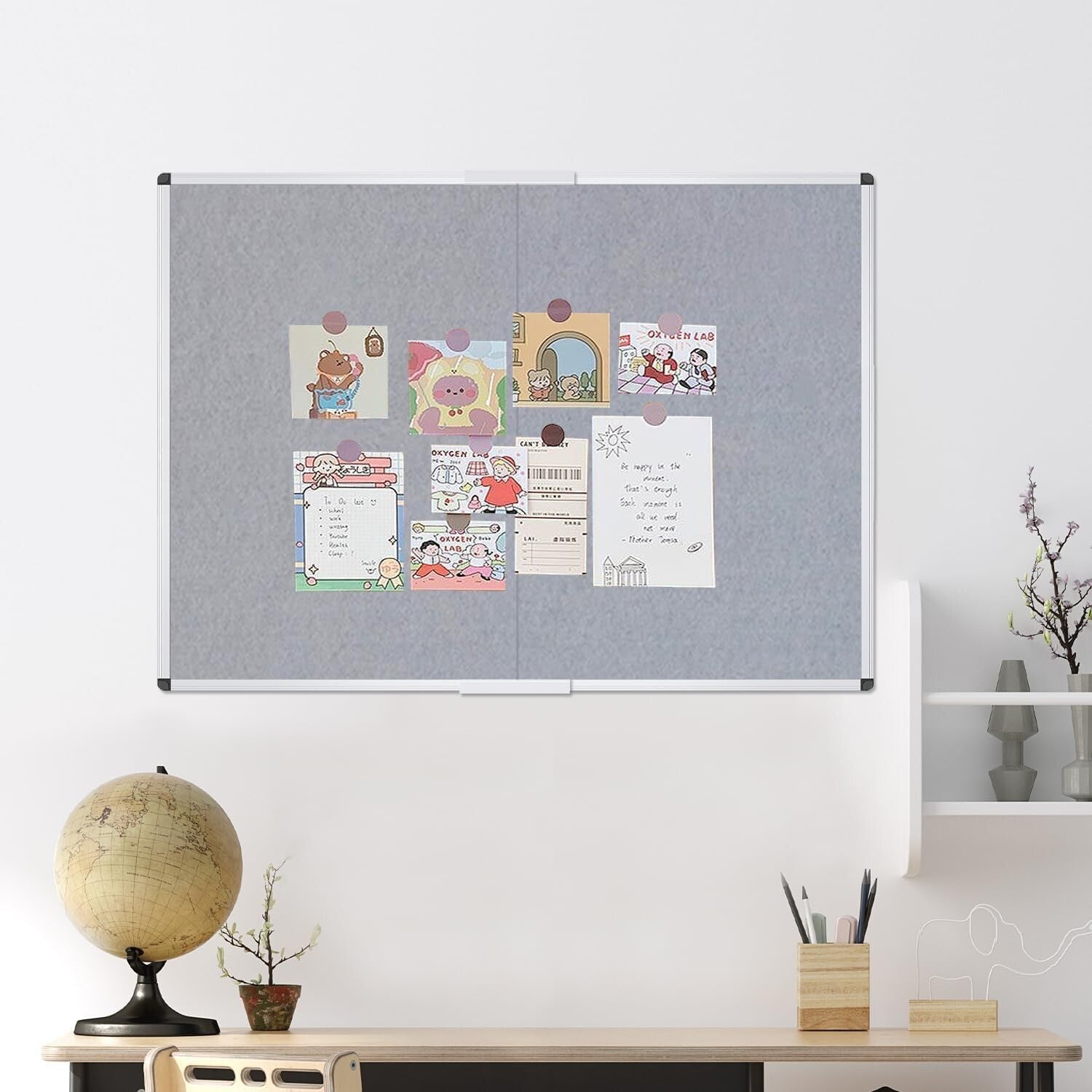 Luxury Gray Felt Bulletin Board, 72" x 48" - Self-Healing with Aluminum Frame
