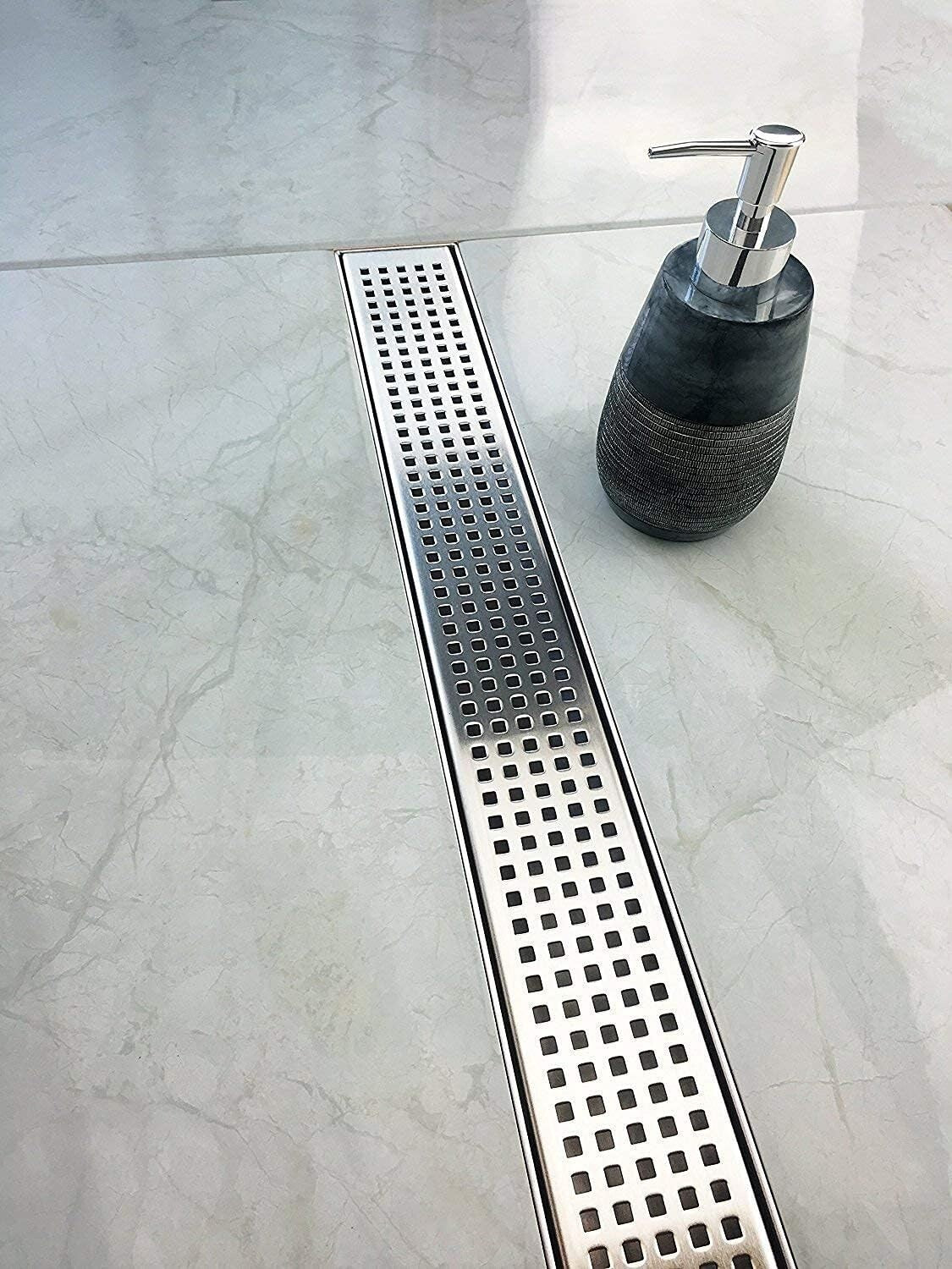 Elegant Brushed Stainless Steel Shower Drain - 48'' Linear with Adjustable Feet