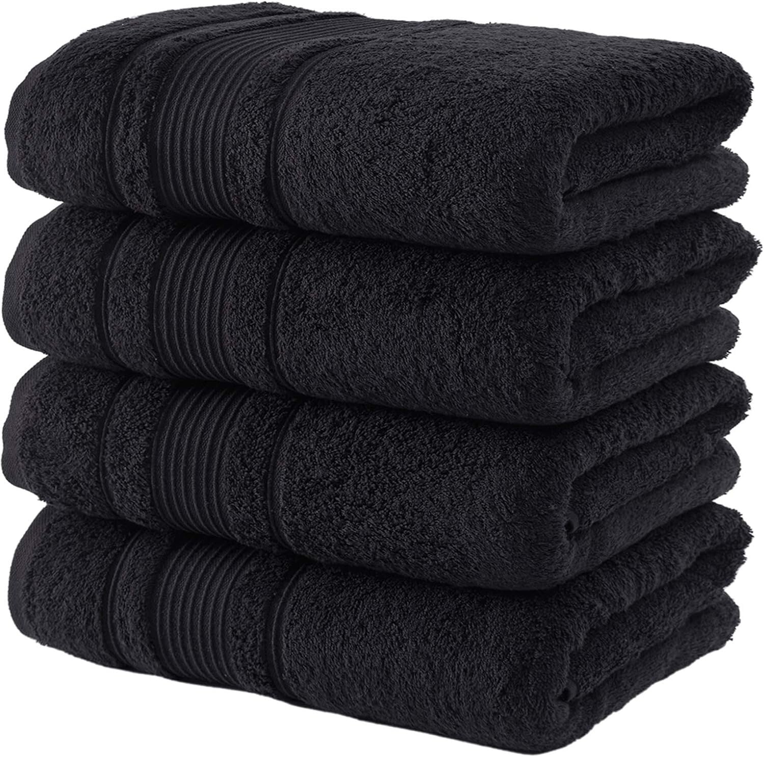 Durable Black Turkish Cotton Bath Towels Set - 4 Plush and Quick-Dry Towels