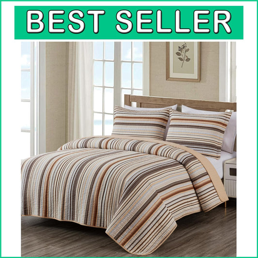 Avery Oversized King 3-Piece Cotton Quilt Set - Multi-Color Striped Elegance