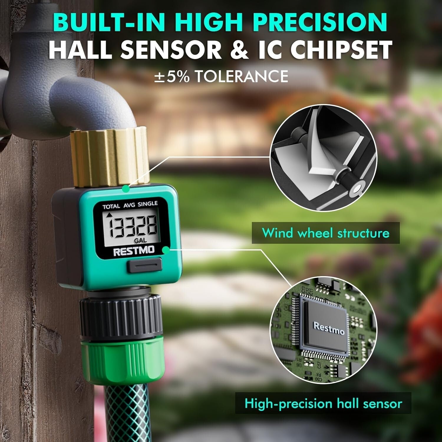 Durable Brass Water Flow Meter - 4 Modes for Accurate Garden Watering