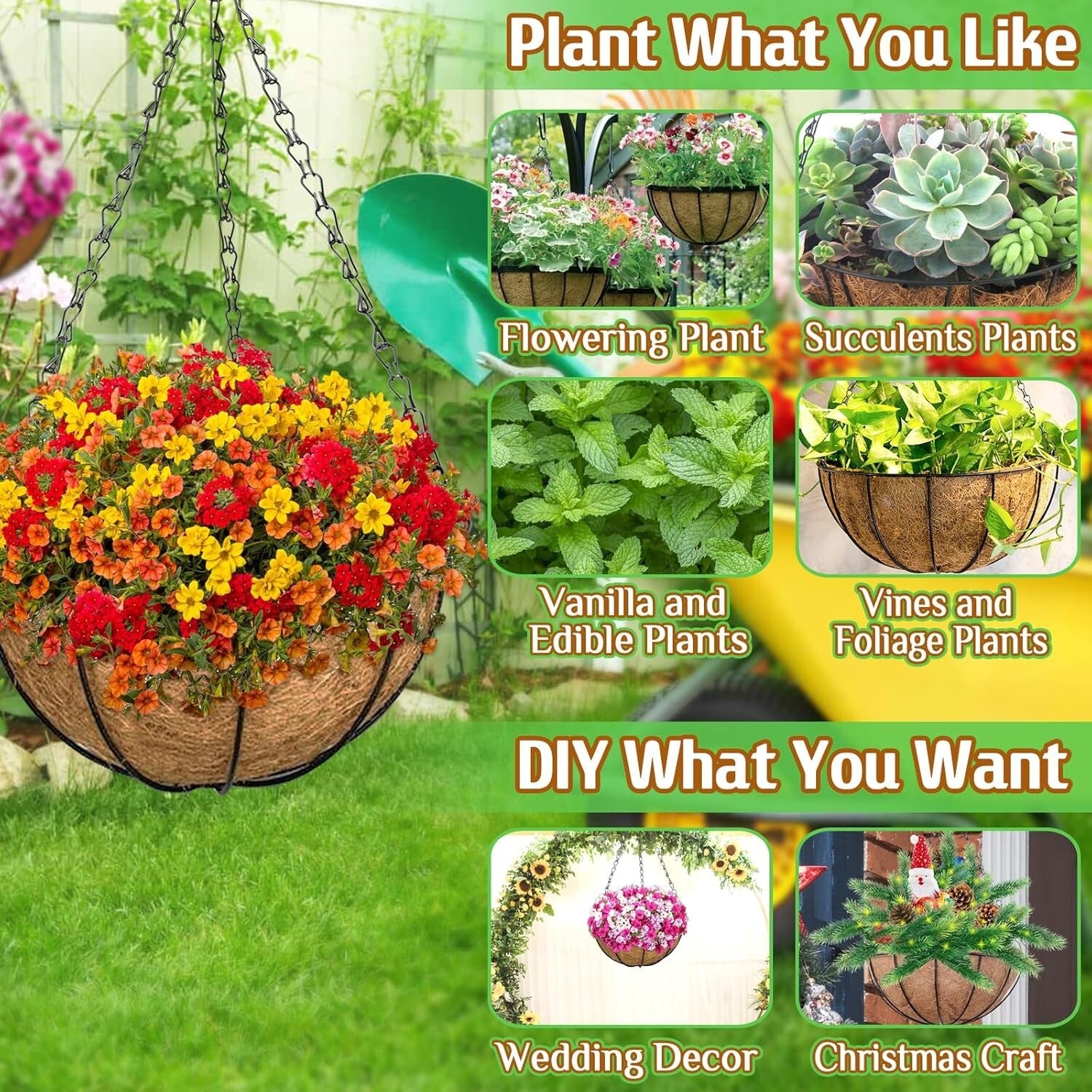 Elegant 3-Pack 16-Inch Metal Hanging Planter Baskets with Natural Coconut Liners