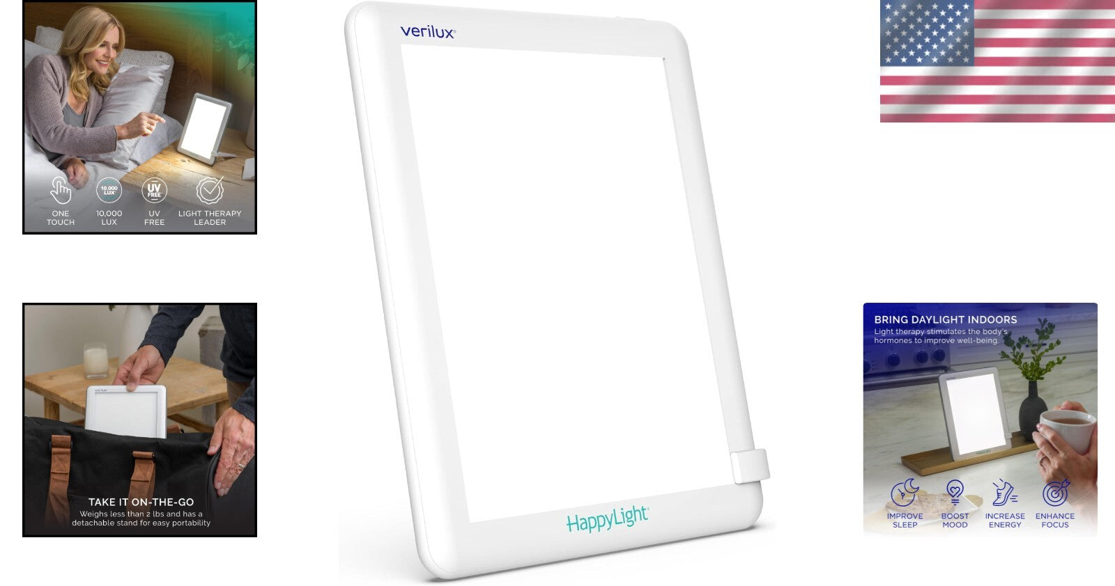 HappyLight Lucent: Ultra-Thin Light Therapy Lamp with Detachable Stand - 1 lb