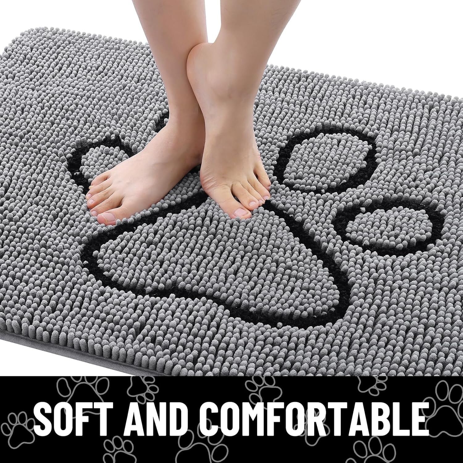 Machine Washable Chenille Dog Door Mat - 70''L x 24''W for Mud-Free Spaces