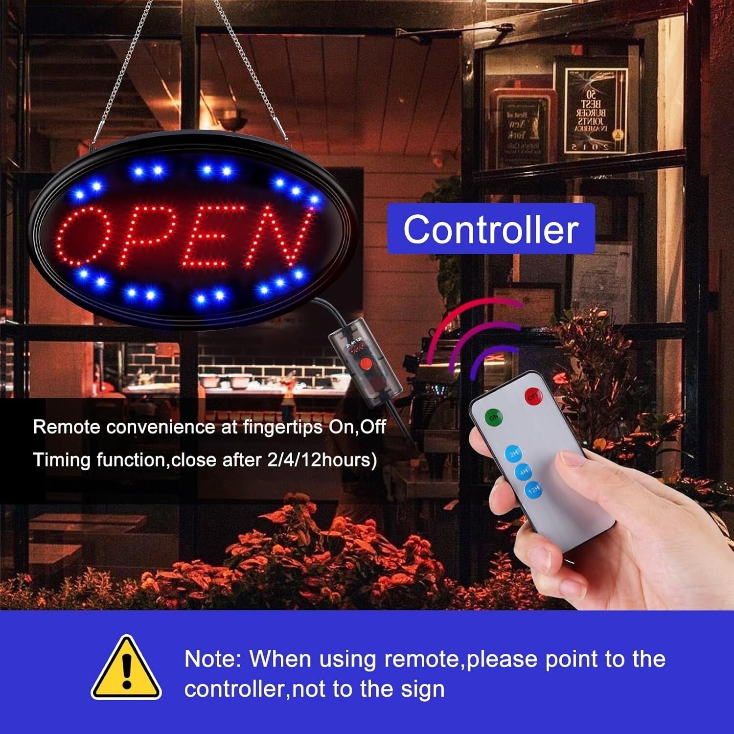 Energy-Efficient 23x14 Remote-Controlled Open Sign with Flashing Option