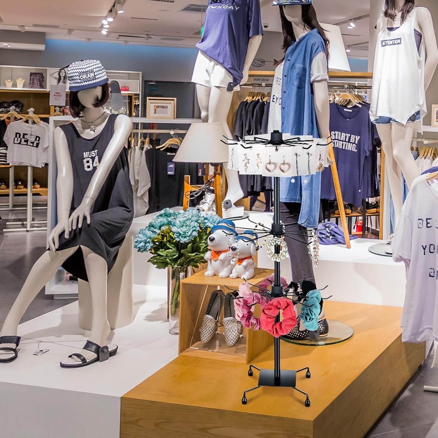 Versatile 2-Piece Rotating Jewelry Display with Hooks - Ideal for Home & Retail