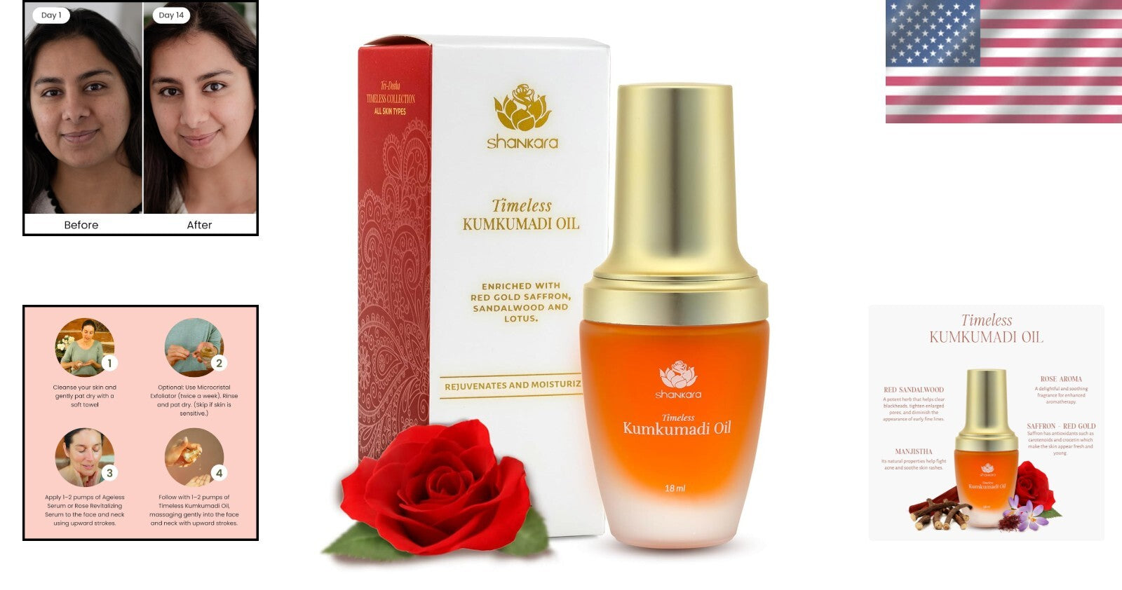 Timeless Kumkumadi Oil with Pure Saffron & Rose Aroma - 18ml Luxury Facial Oil