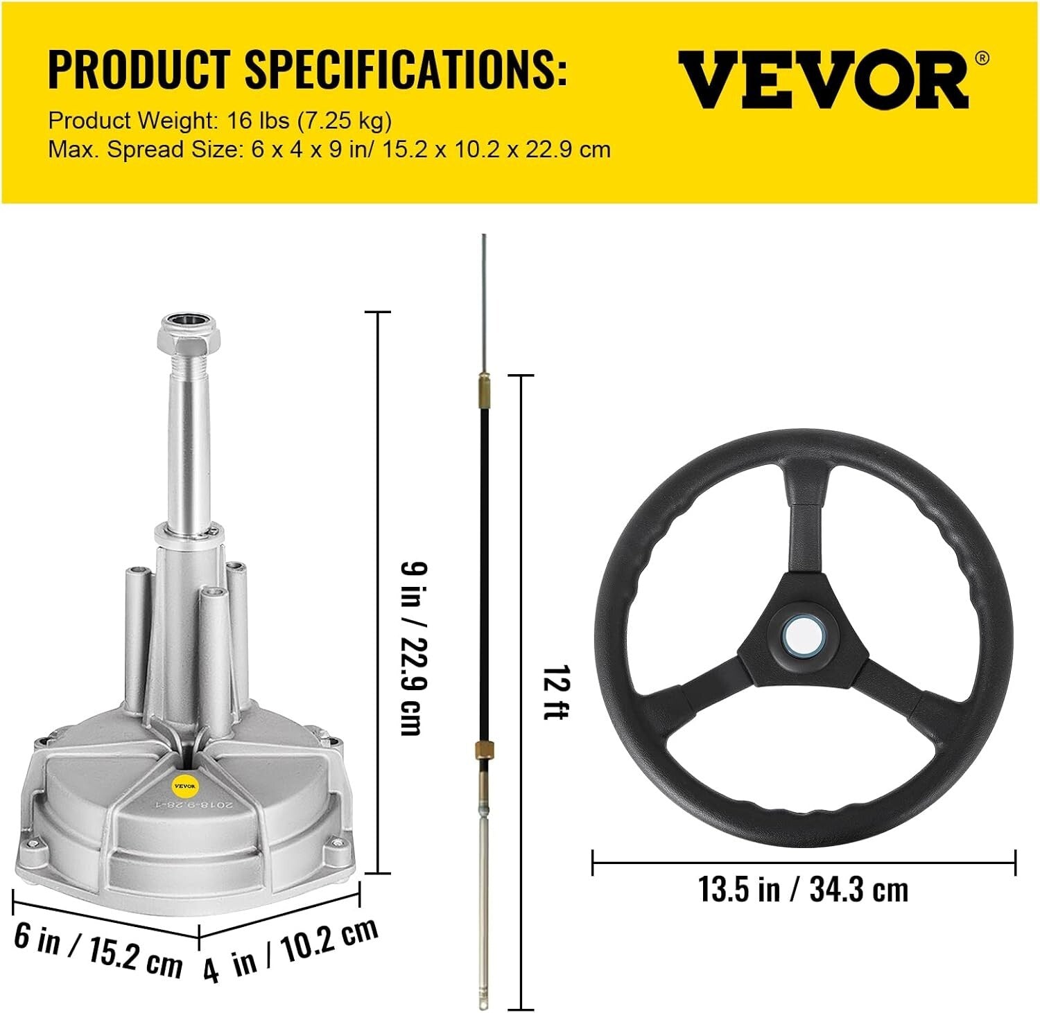 Durable 13.5" Rotary Steering System Kit - Rust-Resistant Marine Design