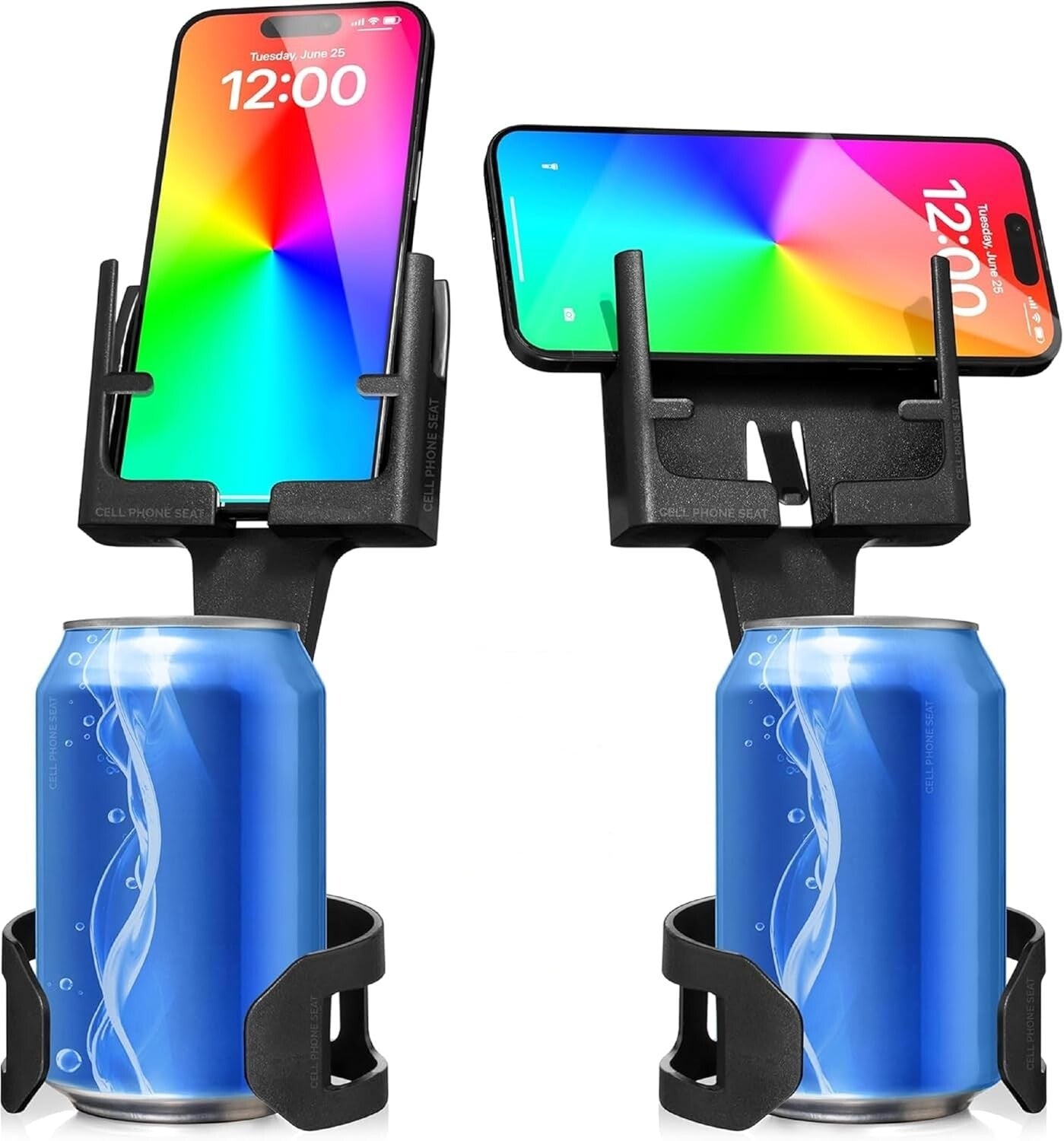 Adjustable Cup Holder Phone Holder for All Smartphones - Car Mount Black 2-Pack