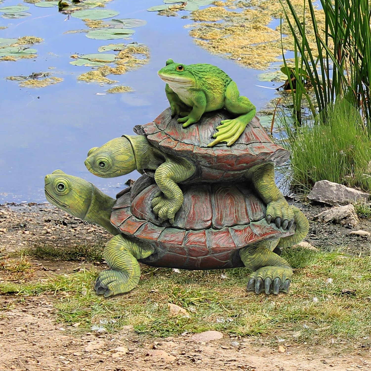 Exclusive 11" Long Frog and Turtles Decorative Statue for Indoor & Outdoor