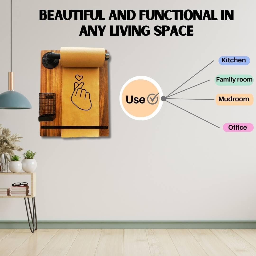 Rustic Acacia Wood Kraft Paper Dispenser - Elegant Wall-Mounted Memo Board