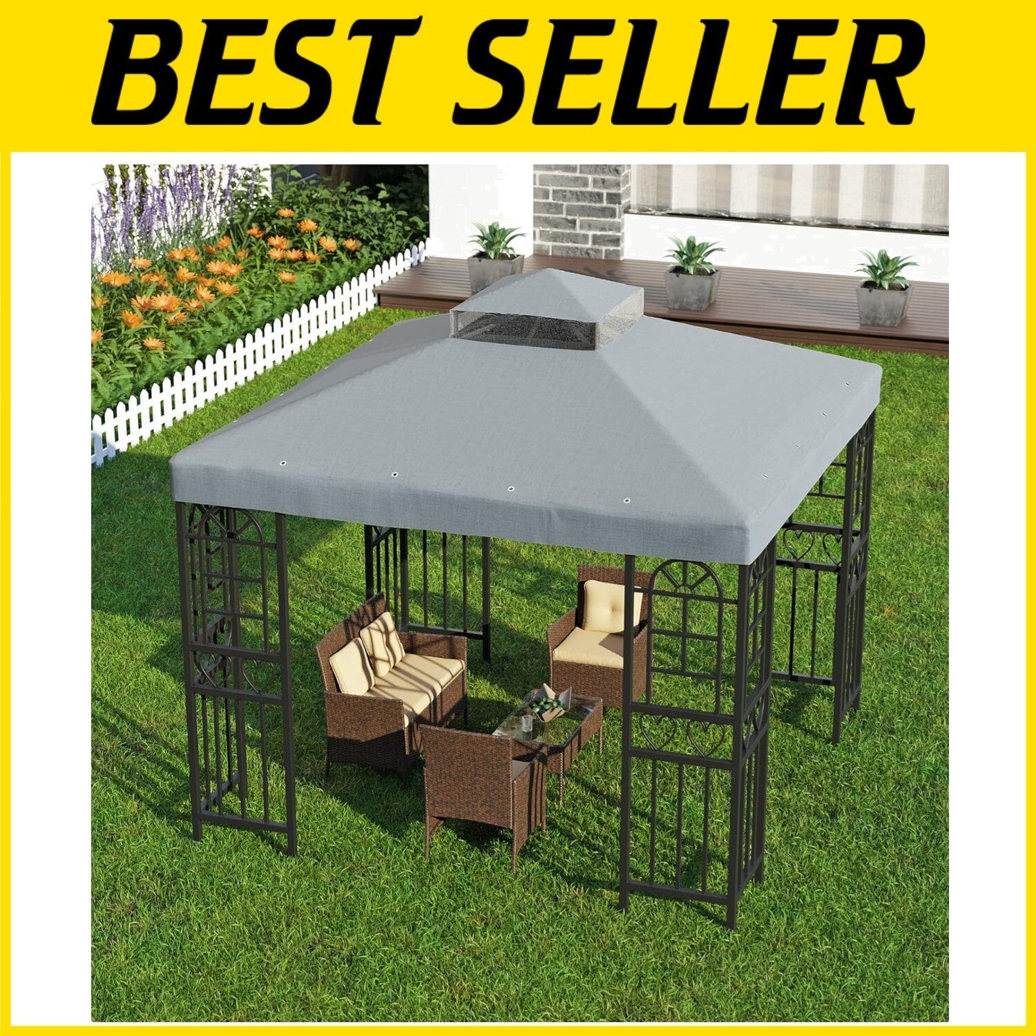 10'x10' Double Tier Gazebo Replacement Canopy Cover - UV Resistant & Waterproof