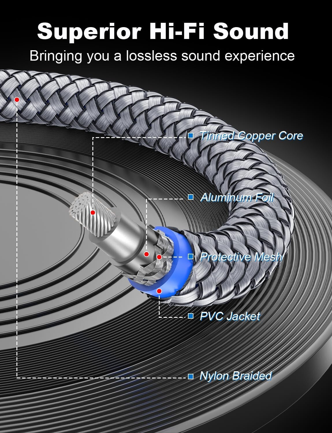 50ft Tangle-Free 90 Degree RCA Cable for Clear Subwoofer Sound & Easy Connection