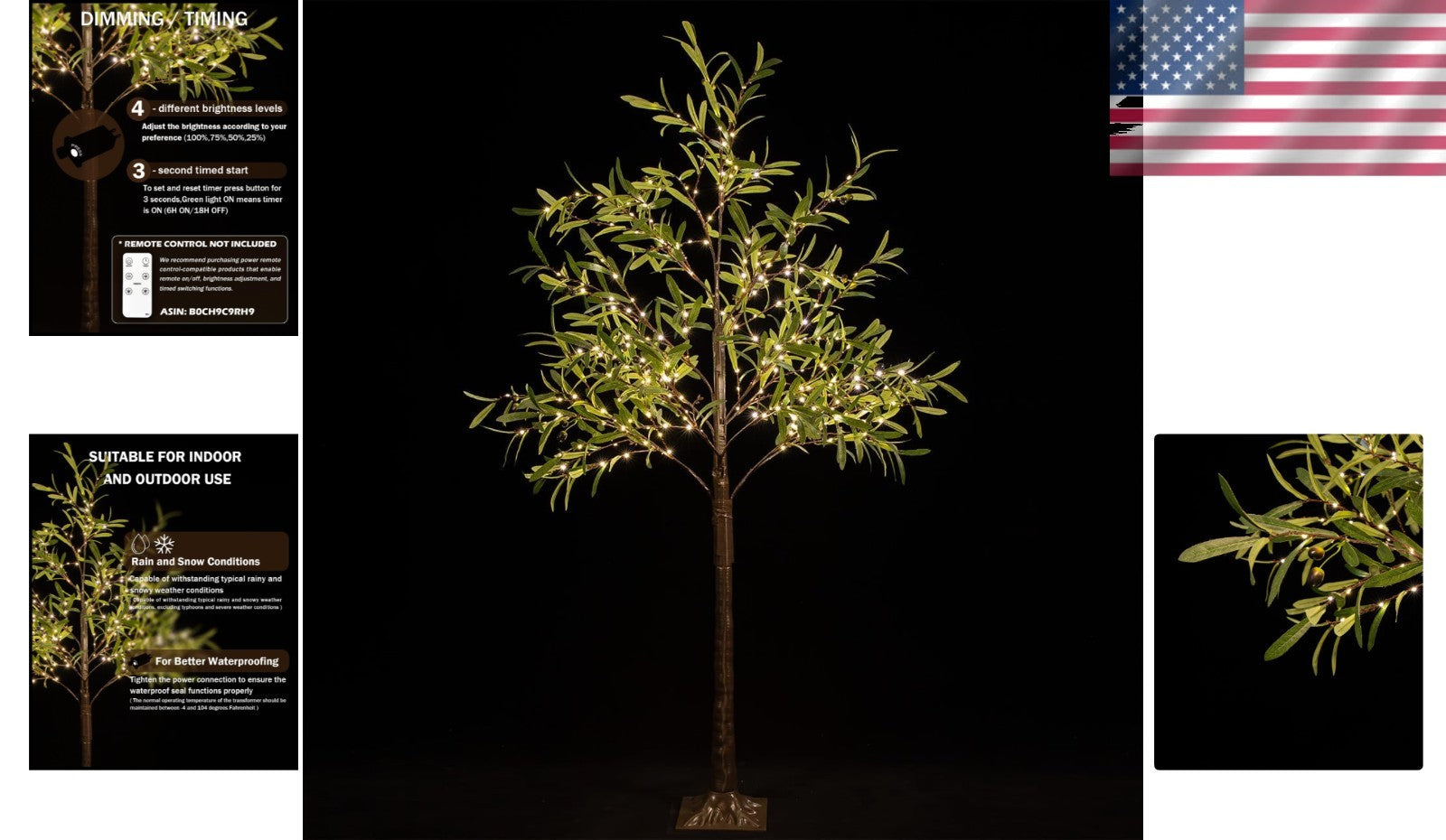 Dimmable Waterproof Olive Tree - 6ft of Warm White LED Elegance for Any Occasion