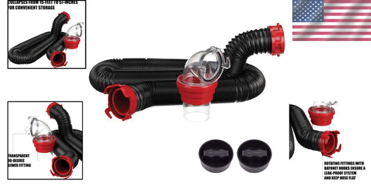 15-Foot Heavy-Duty RV Sewer Hose Kit with ClearView Adapter for Easy Draining