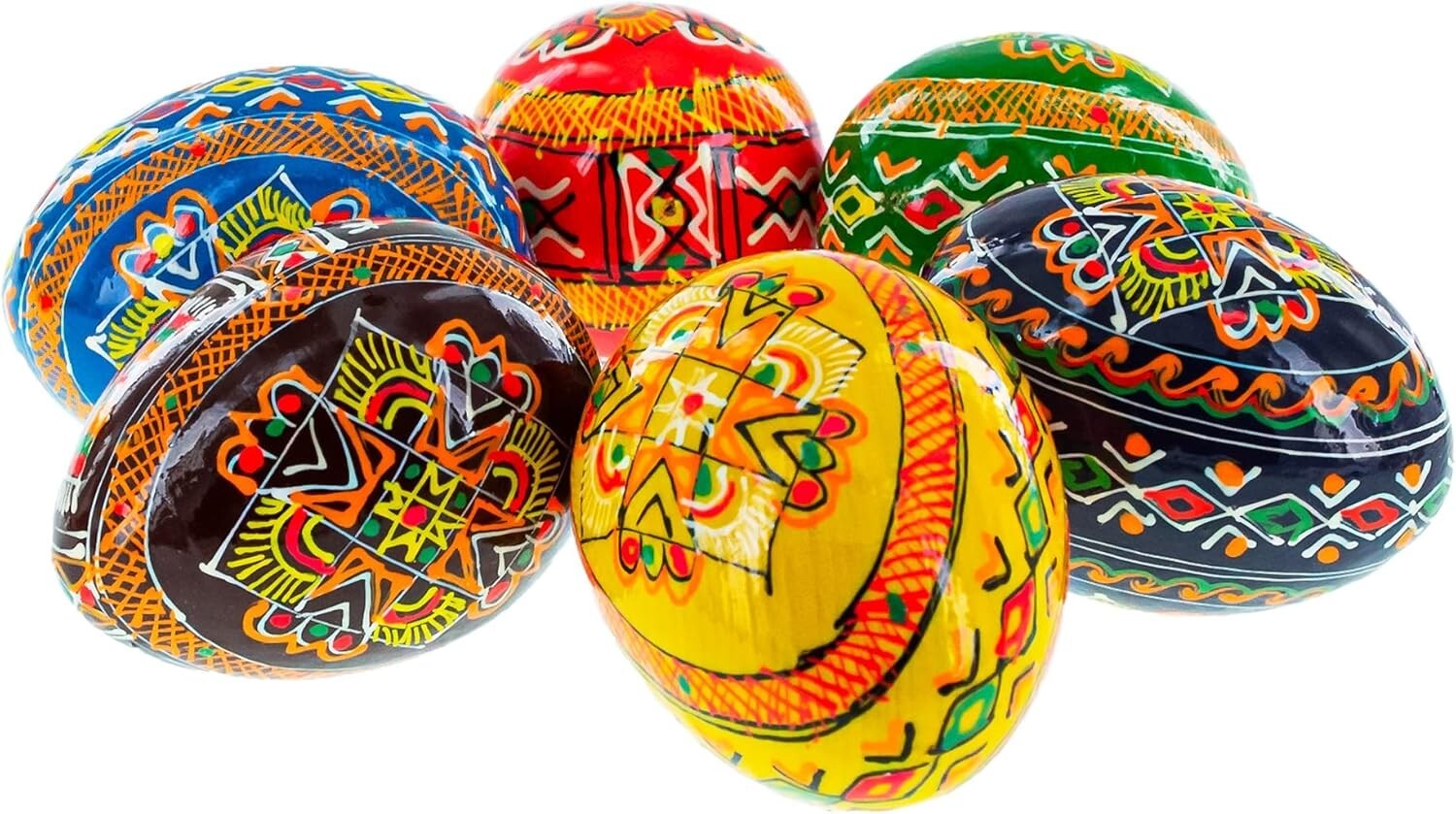 Collectible Ukrainian Wooden Easter Eggs – Six Vibrant 2.5" Folk Art Pieces