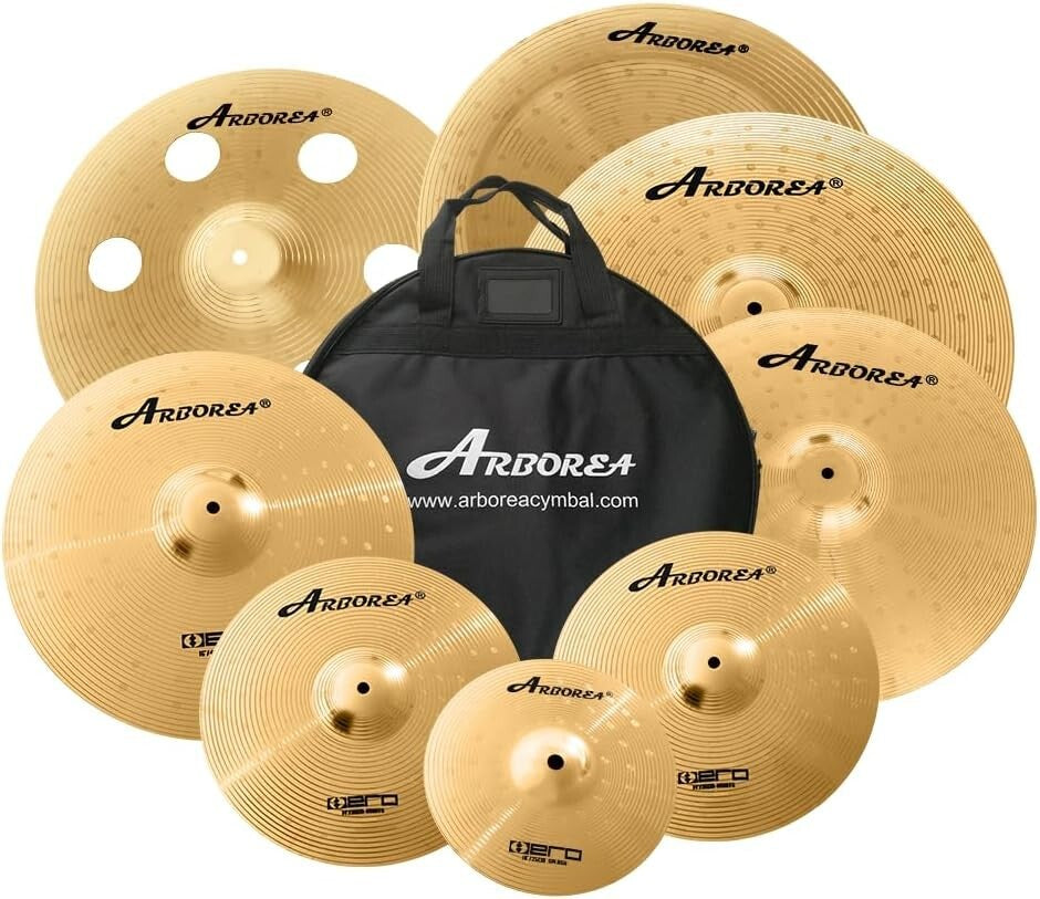 Premium Stainless Steel 8-Pc Cymbal Pack – Includes Hihats, Crash, & Ride