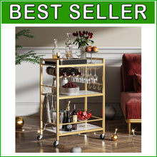 Load image into Gallery viewer, Rustic Marble Gold Rolling Beverage Cart - Perfect for Kitchen and Entertaining