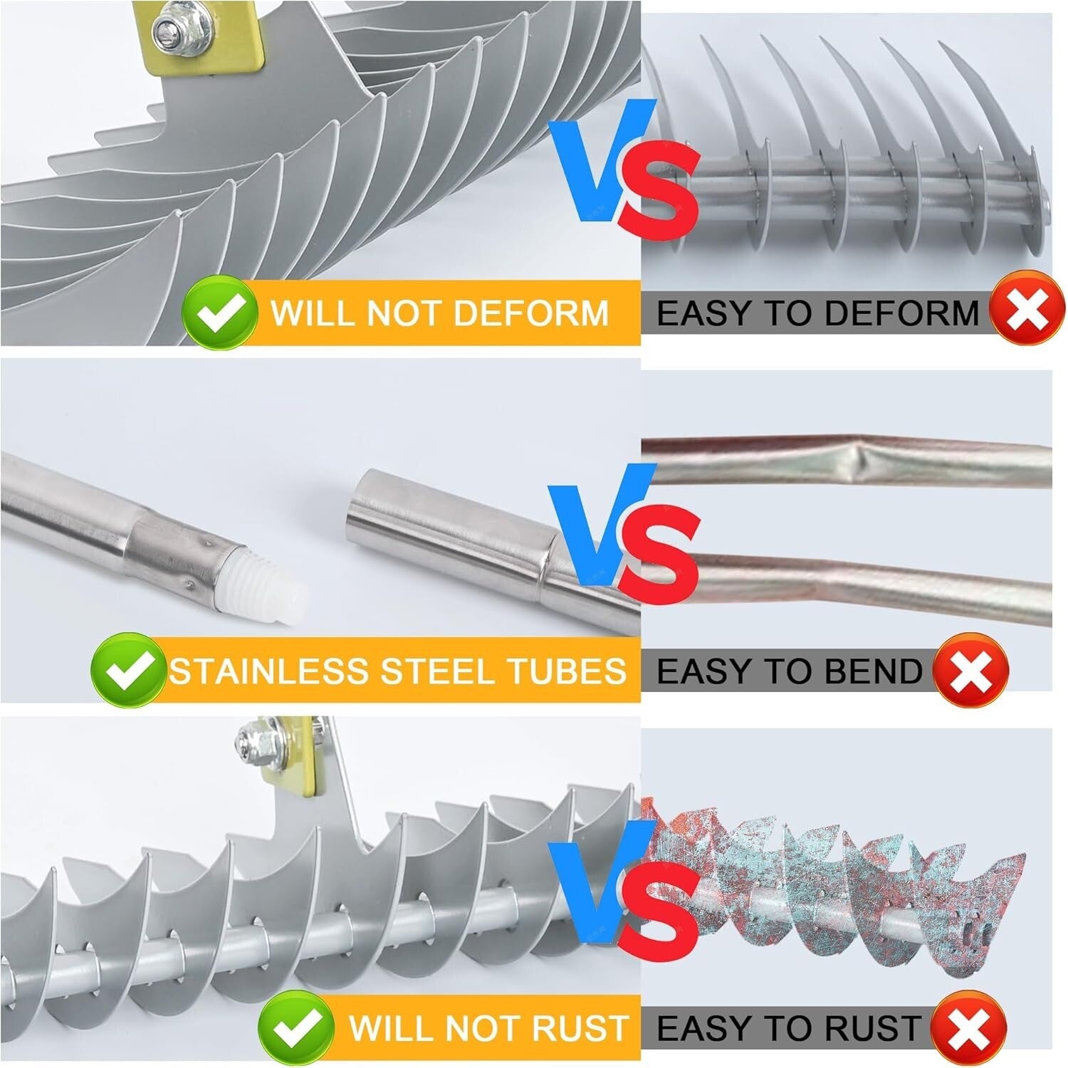 Efficient 15-Inch Thatching Rake with Stainless Steel Handle for Garden Care