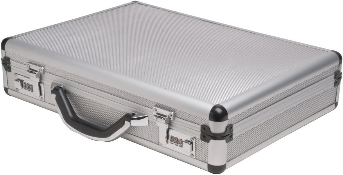 Durable Silver Aluminum Briefcase - 17.5" Medium Size with Locking System
