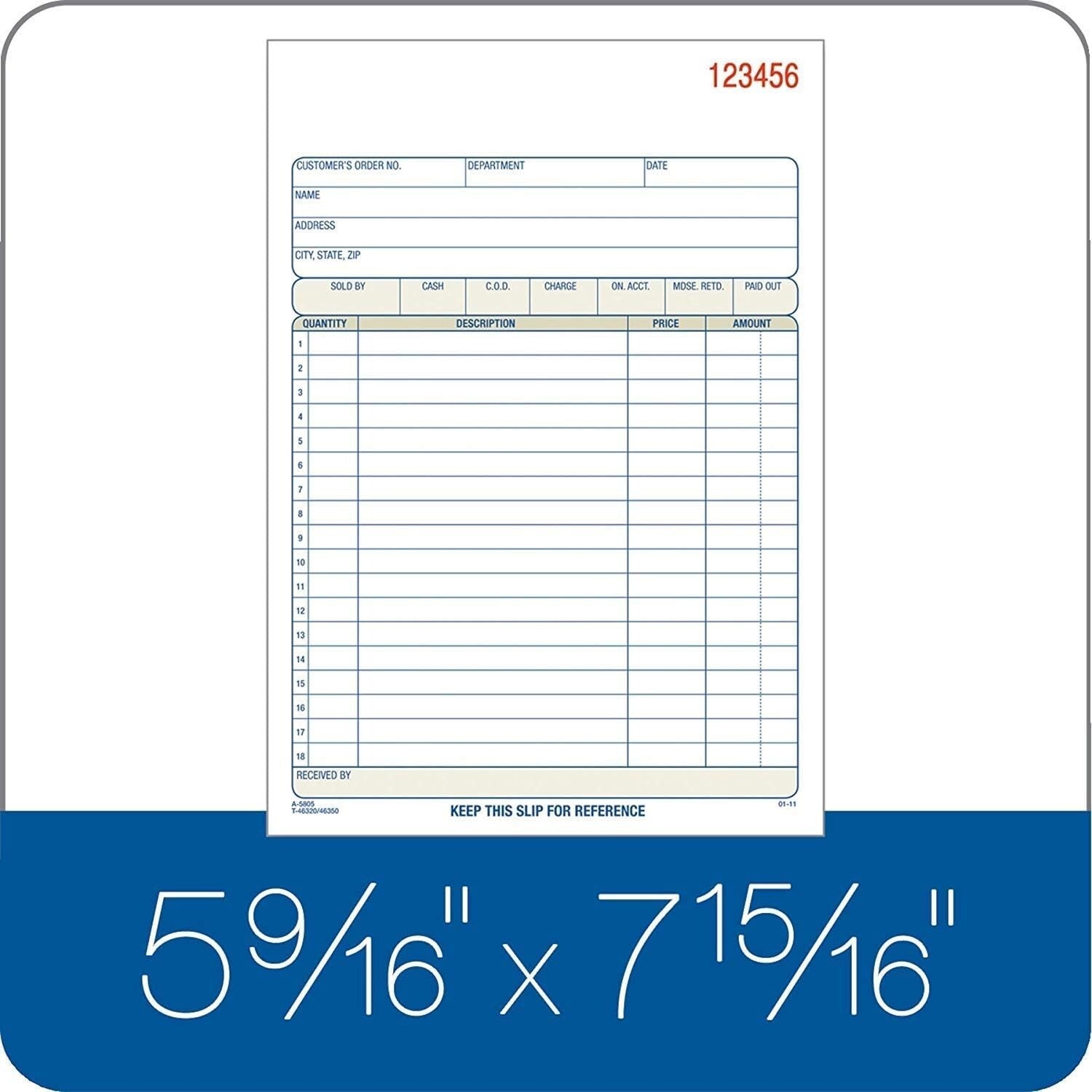 Efficient Sales Order Book, 2-Part Carbonless, 50 Sets, Compact Size, 12 Pack