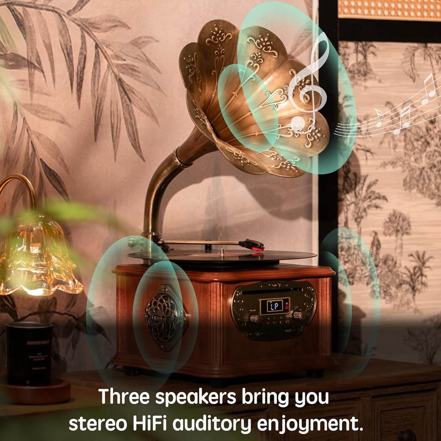 Classic Gramophone with Dual-Speed Turntable & Bluetooth - Elegant Home Decor