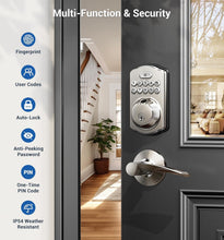 Load image into Gallery viewer, Keyless Entry Biometric Door Lock - Satin Nickel with Back-lit Keypad