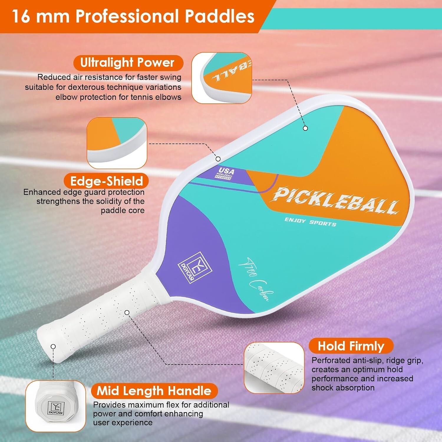 Ultimate Performance 16mm Pickleball Paddle with Honeycomb Core & 5.5'' Grip