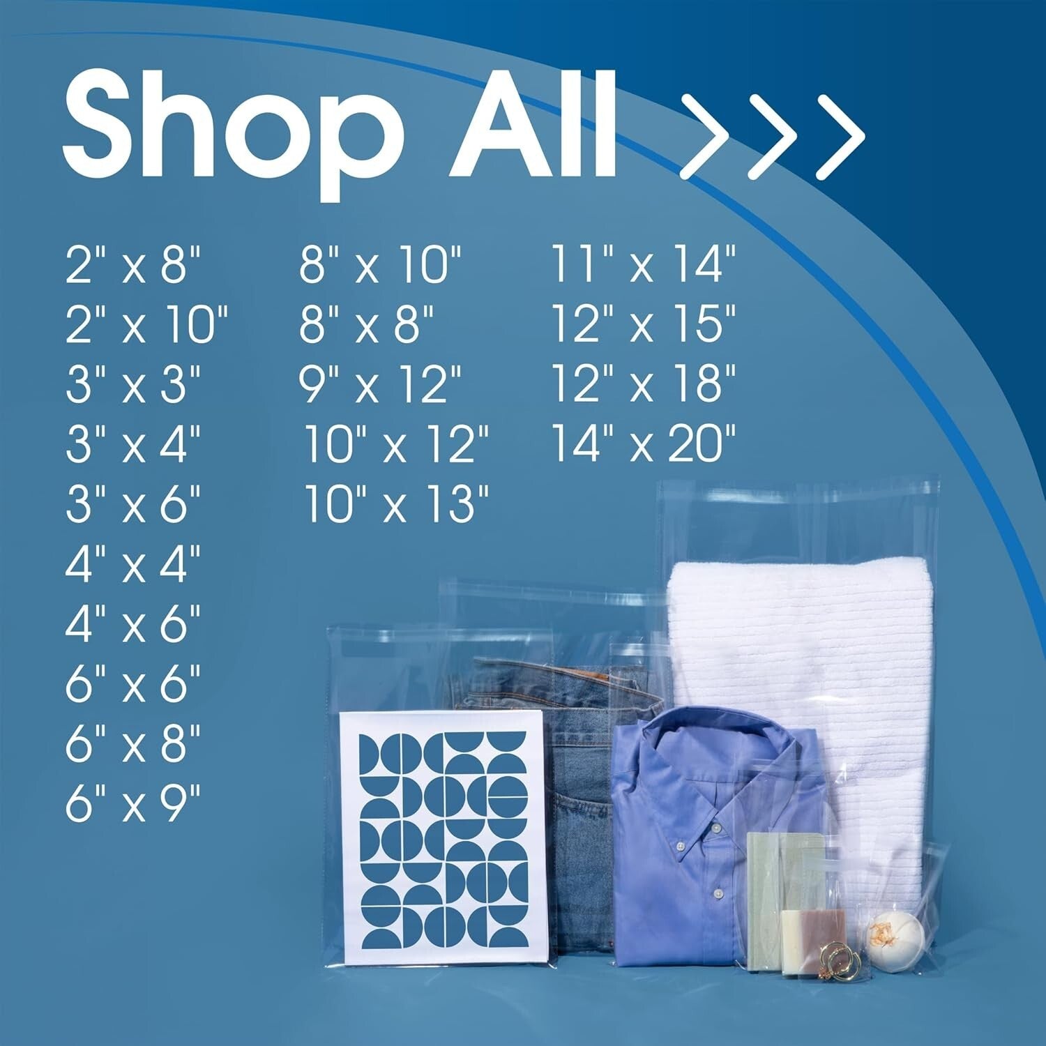 1000 Count 11"x14" Crystal Clear Self-Sealing Poly Bags with Reinforced Sides