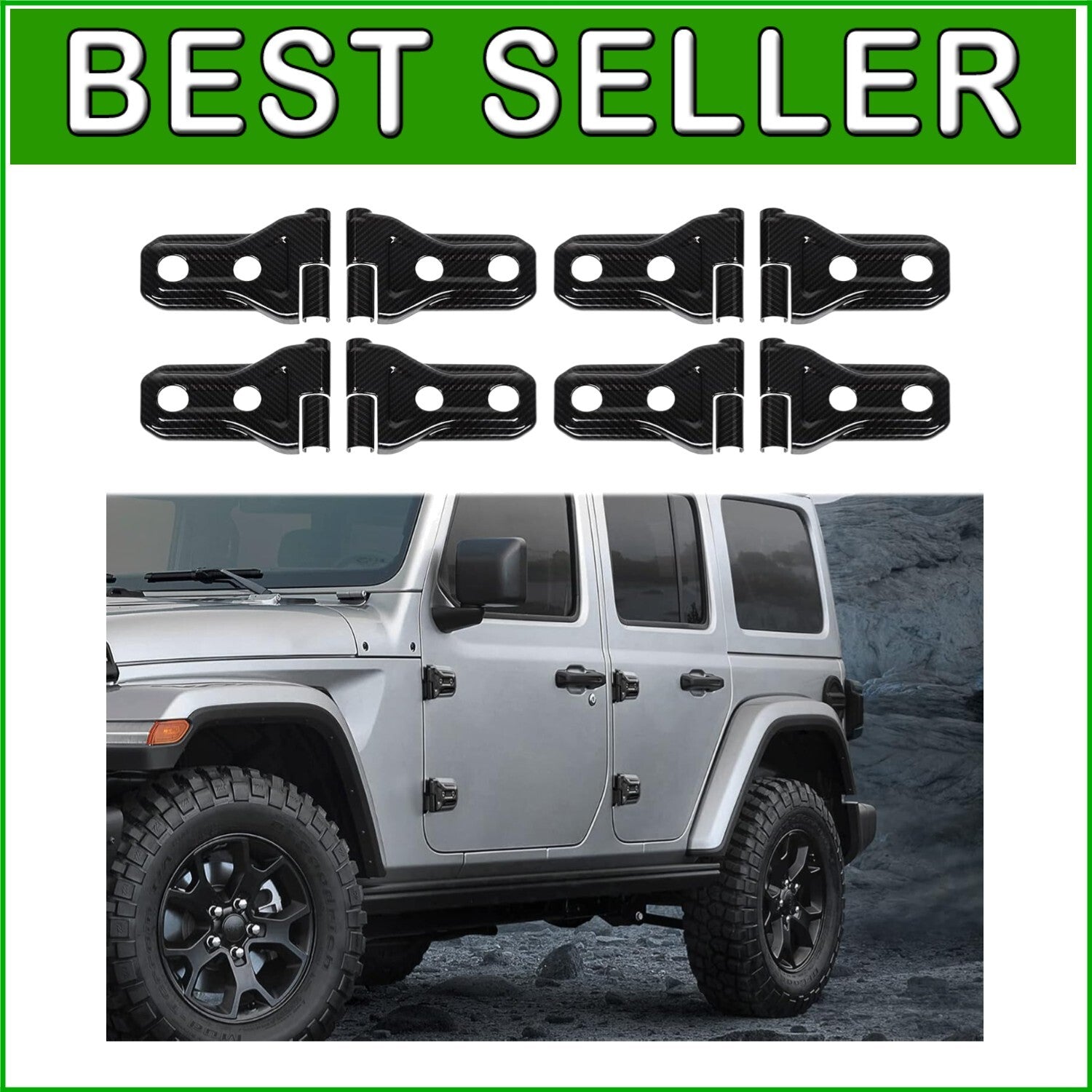 Carbon Fiber Grain Door Hinge Cover Trim for Jeep Wrangler & Gladiator (8-pack)