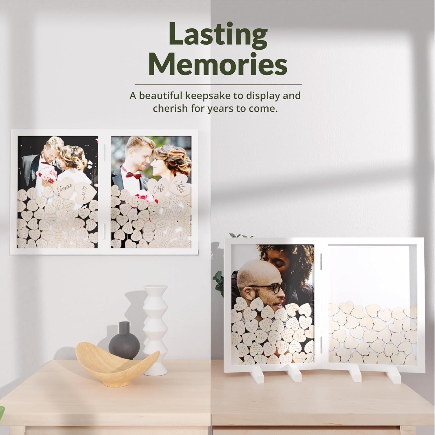 Rustic Wedding Guest Book with 160 Hearts - Unique Decor for Special Occasions