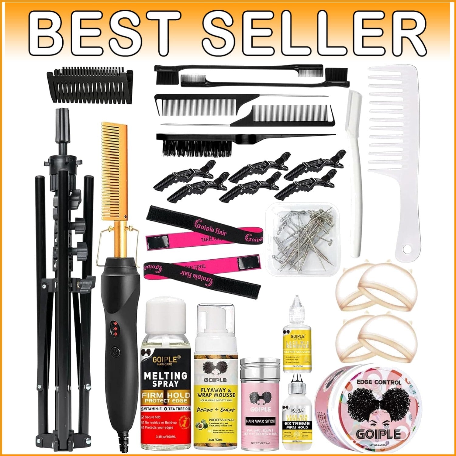 Versatile Tripod Wig Stand with Heating Hot Comb: Ideal for Cosmetology Training