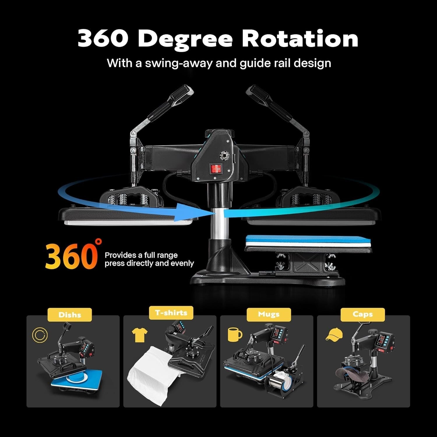 5-in-1 Clamshell Heat Press Machine - 12 x 15 Inch Multifunctional Swing Away