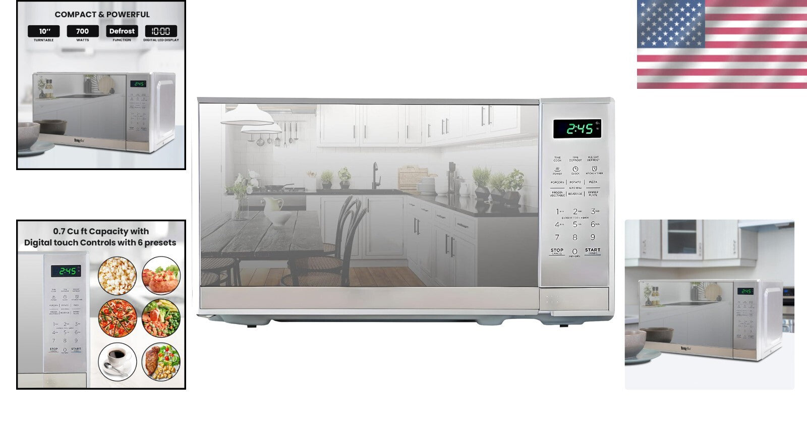 Sleek 0.7 Cu Ft Countertop Microwave with Child Lock - Easy Cleanup & Pre-Sets