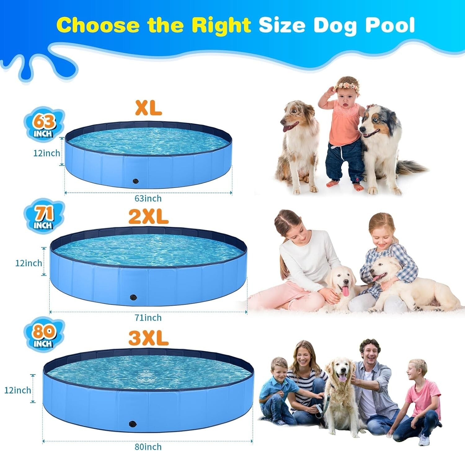 Large 510 Gallon Foldable Dog Pool with Anti-Slip Surface - Ideal for Summer Fun