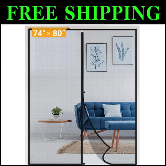 Elegant 74" x 80" Magnetic Door Screen - Heavy-Duty Mesh with Hook&Loop Design