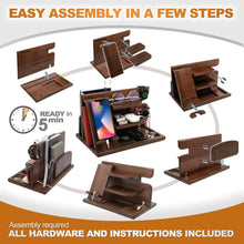 Load image into Gallery viewer, Multifunctional Wood Phone Docking Station - Elegant Organizer in Chestnut Brown