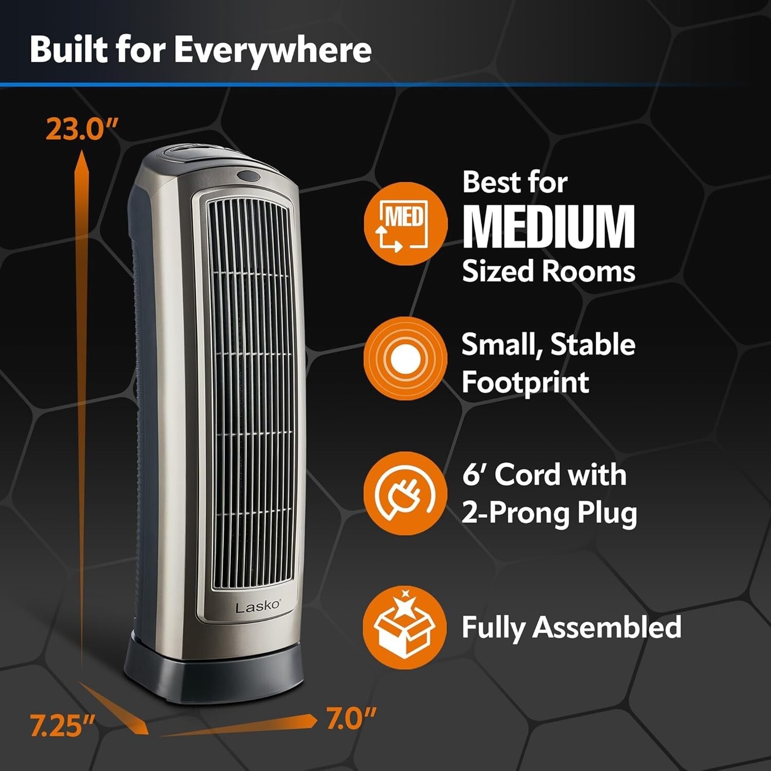 Efficient Widespread Oscillating Tower Heater with Adjustable Thermostat & Timer