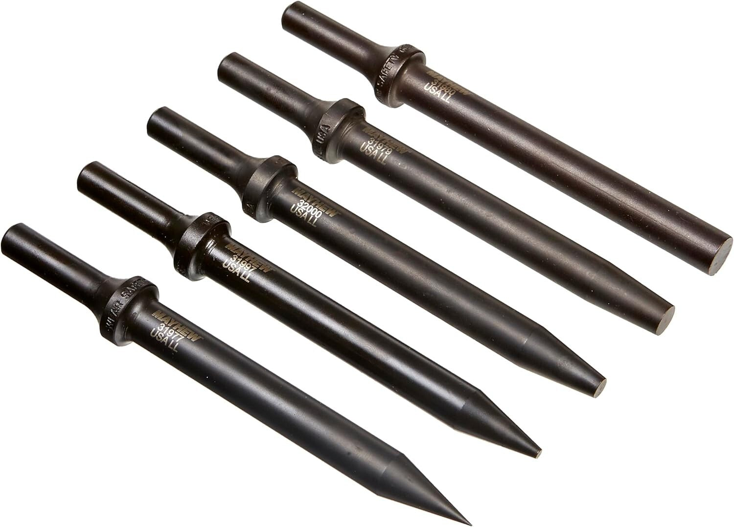 5-Piece Pneumatic Taper Punch Set with Black Oxide Finish for Precision Tasks