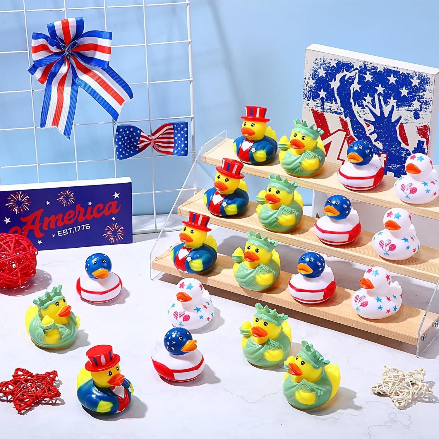Portable 72-Piece Rubber Duck Set - Perfect for Kids' Independence Day Fun