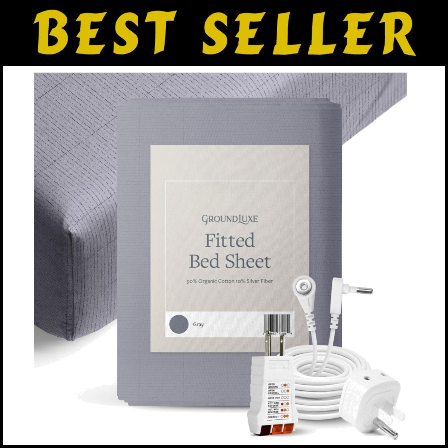 Soft King Size Grounding Sheet in Gray - 10% Silver Fiber for Enhanced Sleep