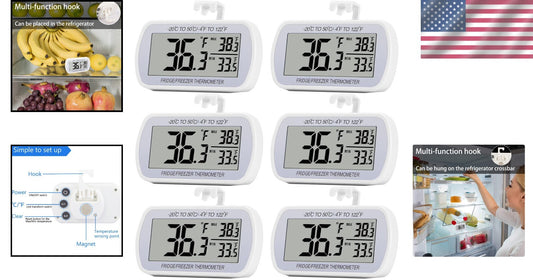 Environmentally Friendly Digital Refrigerator Thermometers - 6 Pack Waterproof