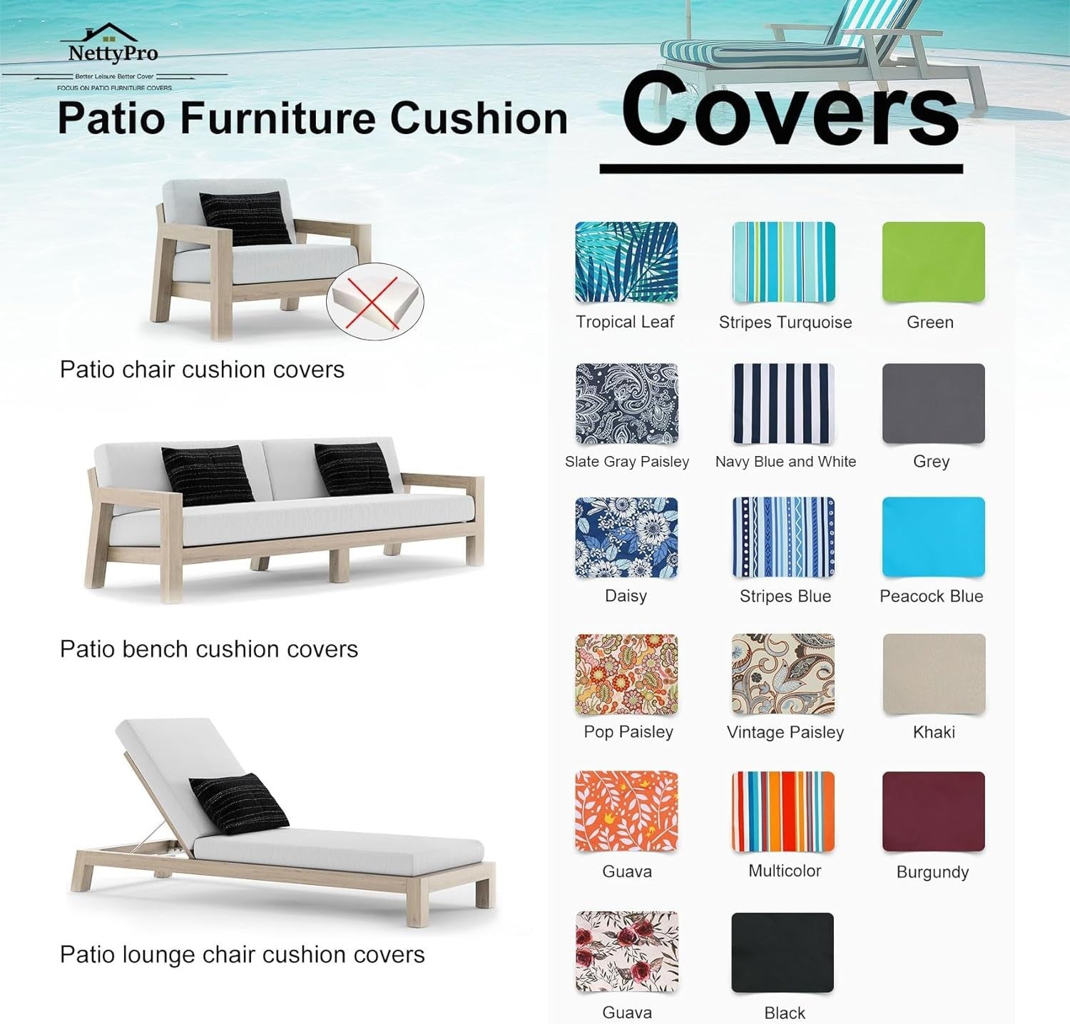 Waterproof Tropical Leaf Cushion Slipcovers Set of 4 - Outdoor Chair Protection