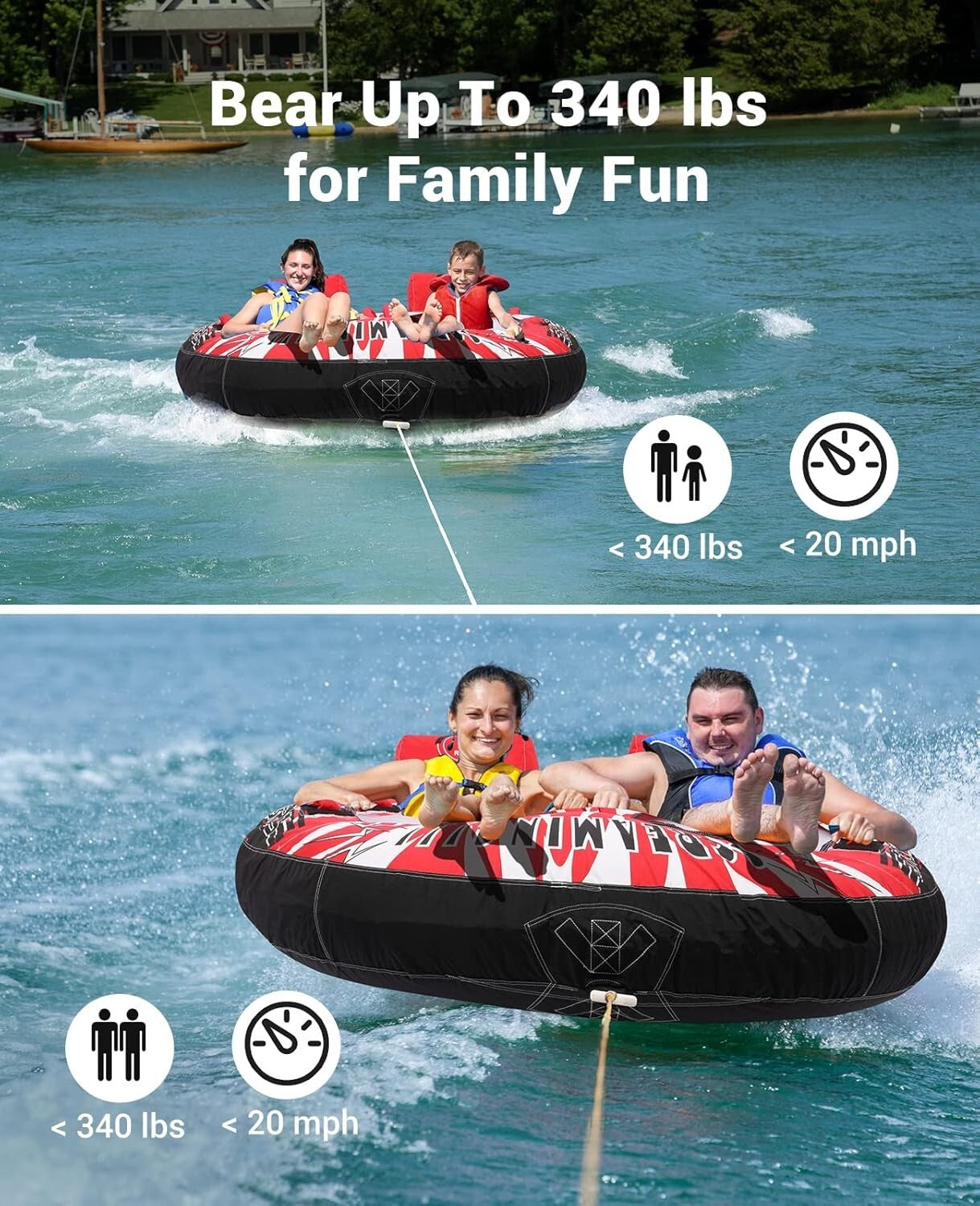 Innovative Inflatable Boat Tube with Ergonomic Design - For 1-2 Riders, 340 lbs
