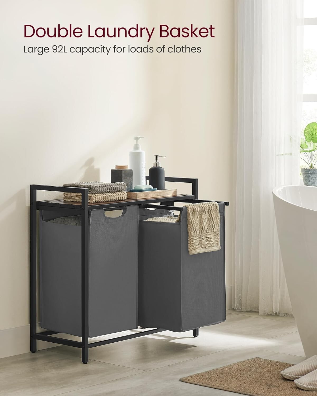 Elegant Laundry Sorter with Removable Bags and Sturdy Metal Frame - 24.2 Gallon